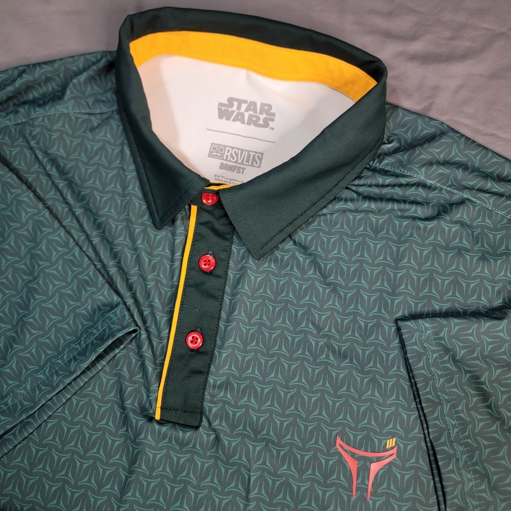 RSVLTS Breakfast Balls Polo Men's Large Green Bubba Fett Short Sleeve AOP